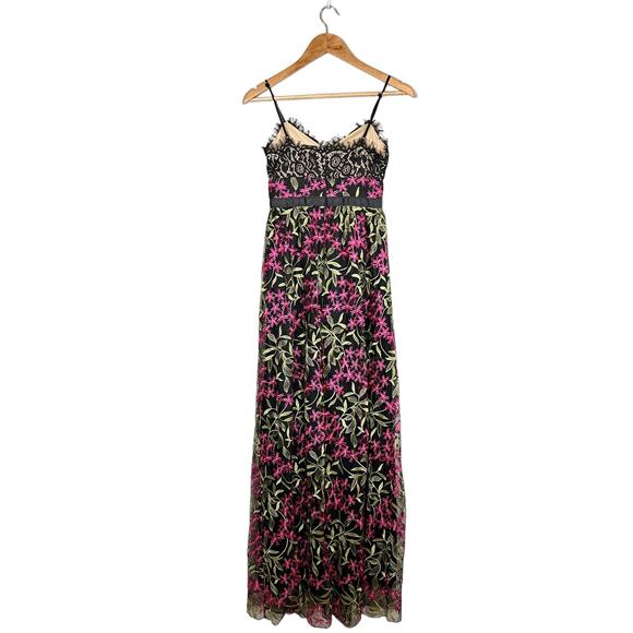 Lulu’s NEW Divine Delight Floral Embroidered Lace Maxi Dress Black Pink Green XS - Picture 4 of 16